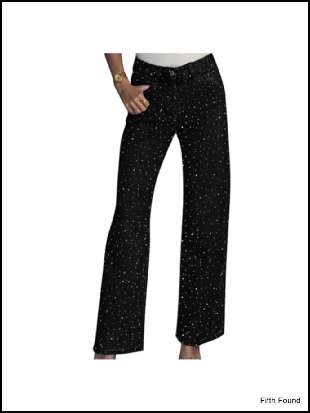 OLAMIOSO Rhinestone Straight Leg Boyfriend Denim Jeans Y2K Bling